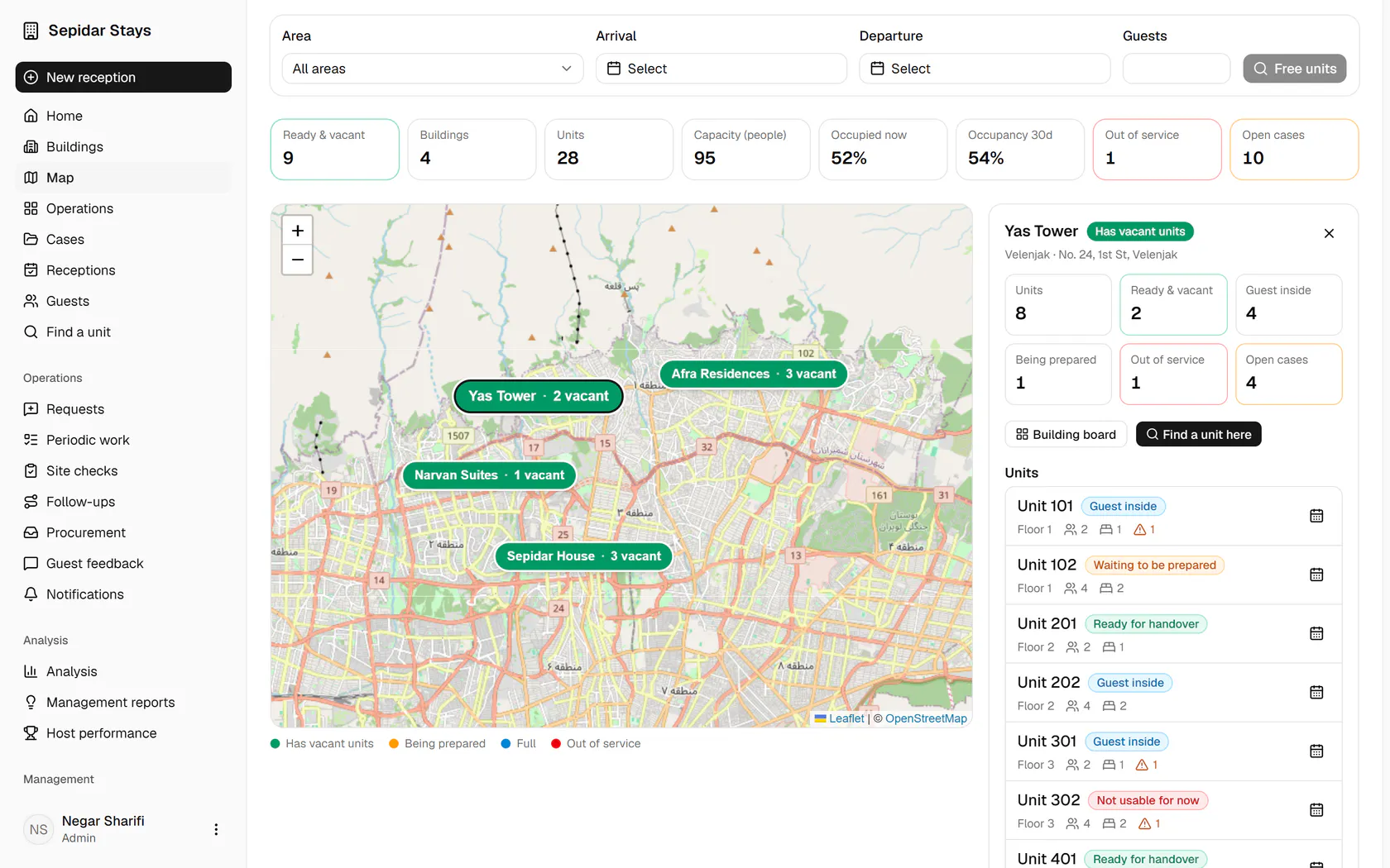 To see floors and units side by side, click Building board.