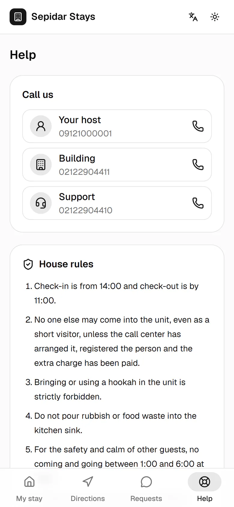 The host, the building and support are each one tap from a call.