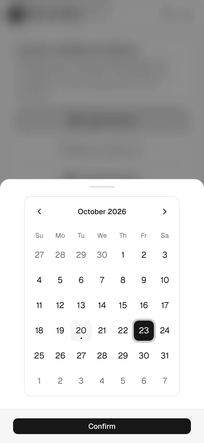 He taps Confirm to put the new date in the form.