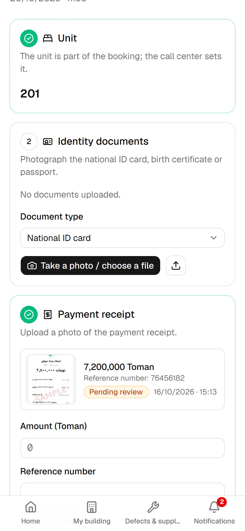 Take a photo of the guest's ID card to attach it to the stay.