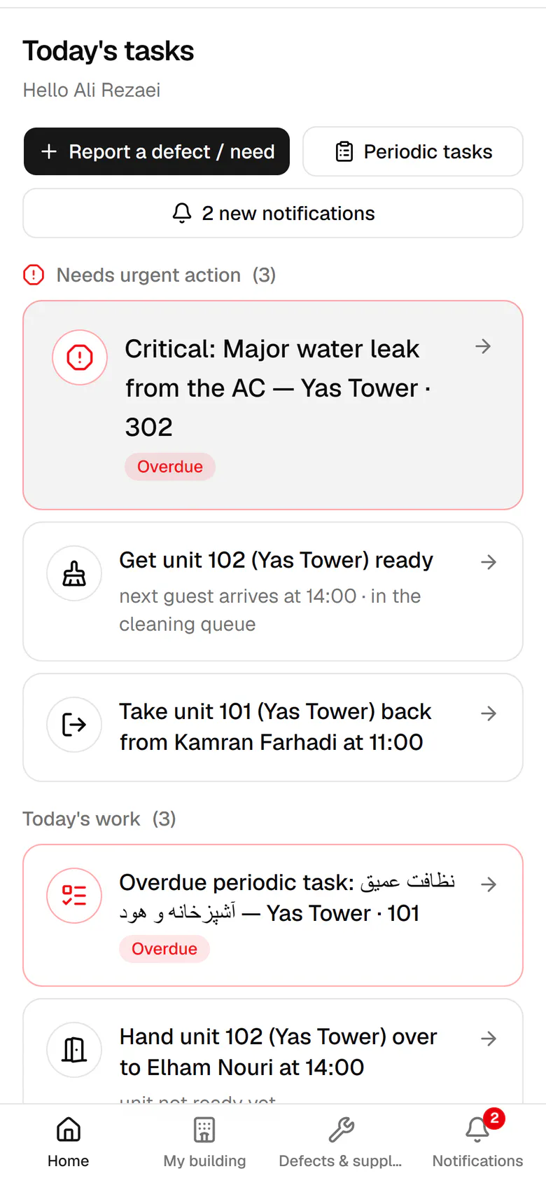 Unit 102 is in the cleaning queue and the next guest arrives at 14:00. Open it.