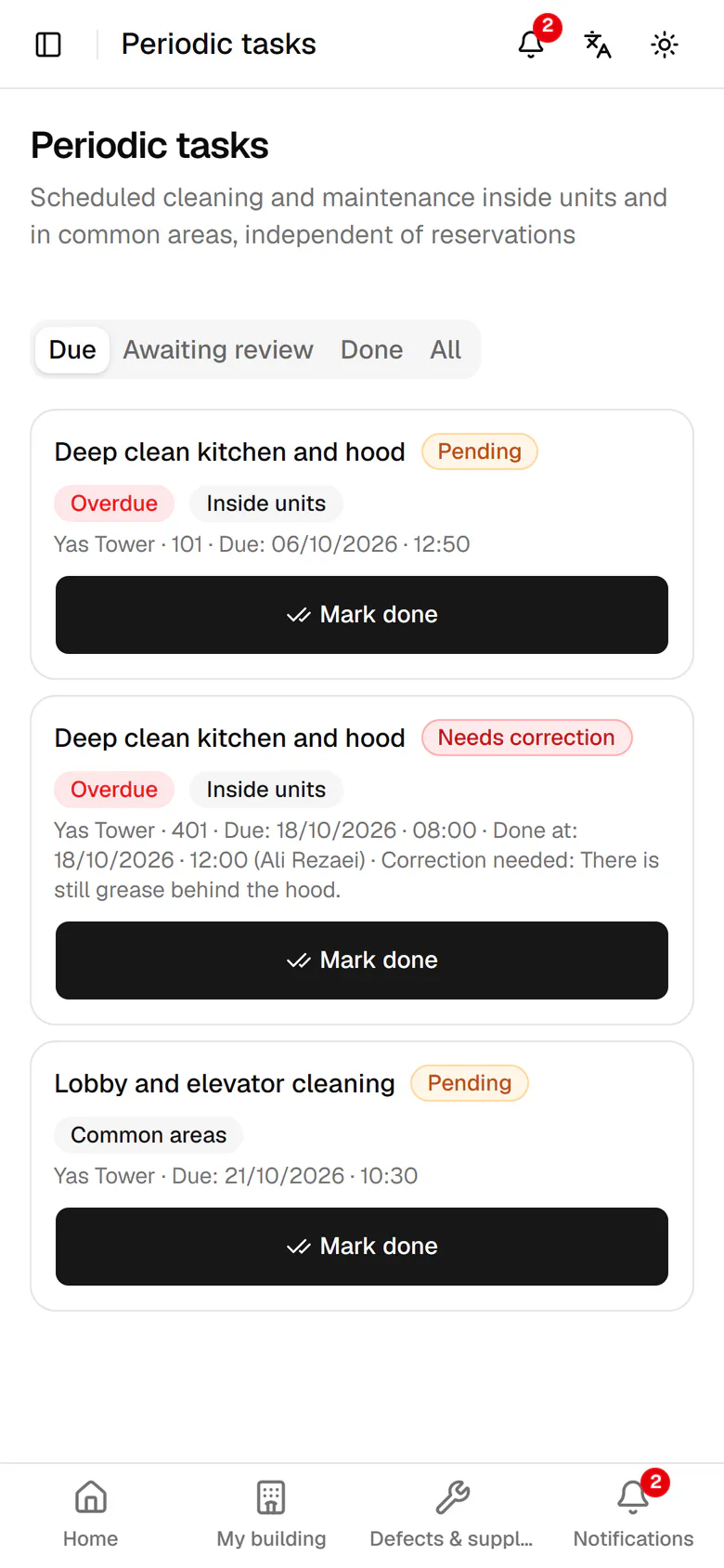 The next lobby round is set for tomorrow. Now open the returned task for unit 401.