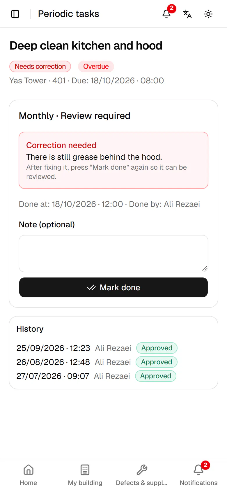 The reason it came back is shown above. Write what you fixed.