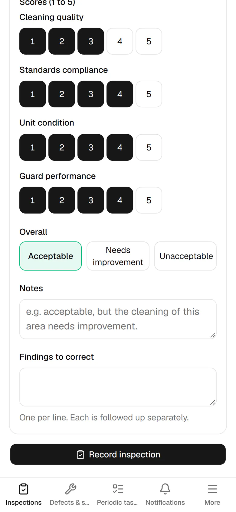 Set the overall result; here the unit needs improvement.
