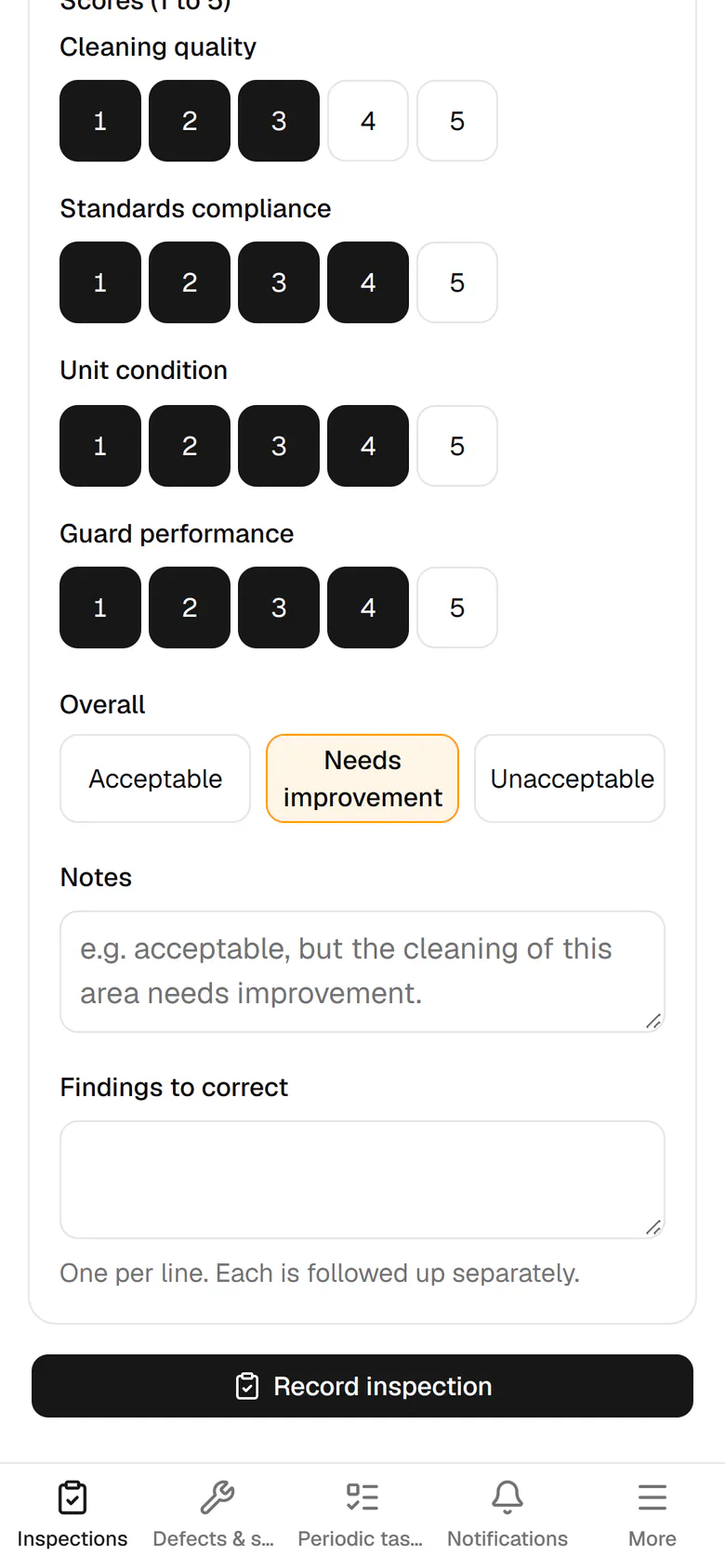 Write a short note and put each finding to fix on its own line.