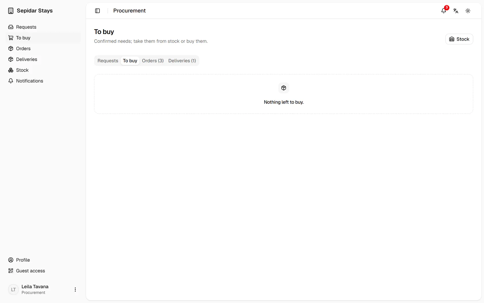 The purchase is recorded; open the Orders tab.