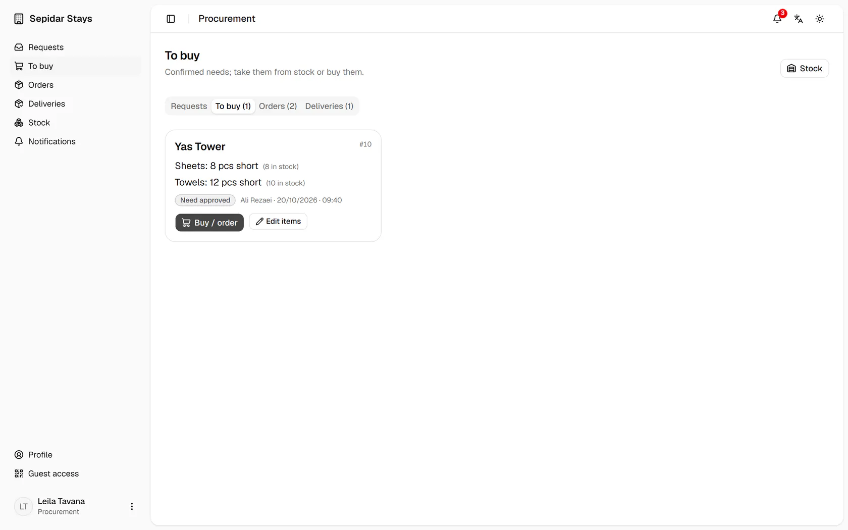 The request moved to Orders; open the Orders tab.